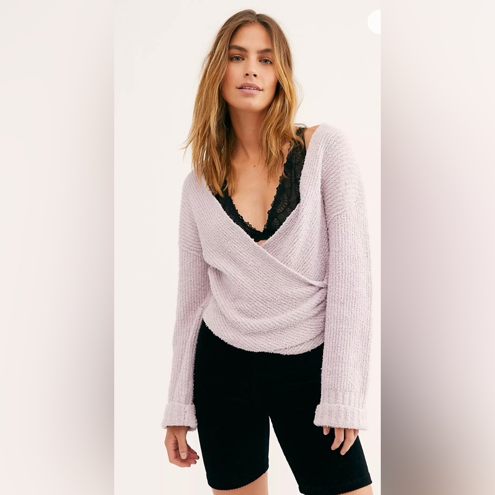 Free People Lavender V-Neck Sweater